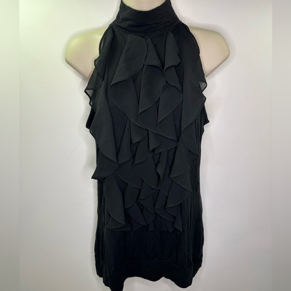 The Limited Tops - The Limited turtleneck sleeveless blouse size medium black ruffle front